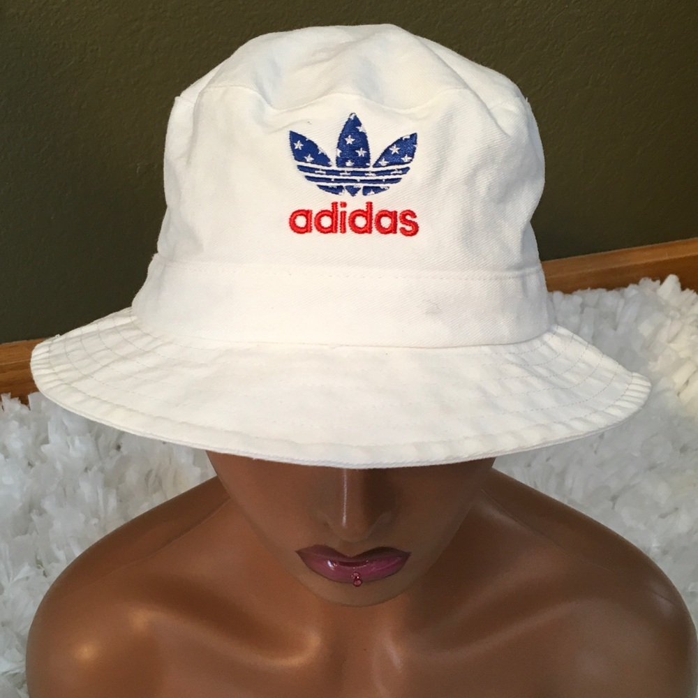 Adidas White Bucket Hat with Red and Blue Trefoil